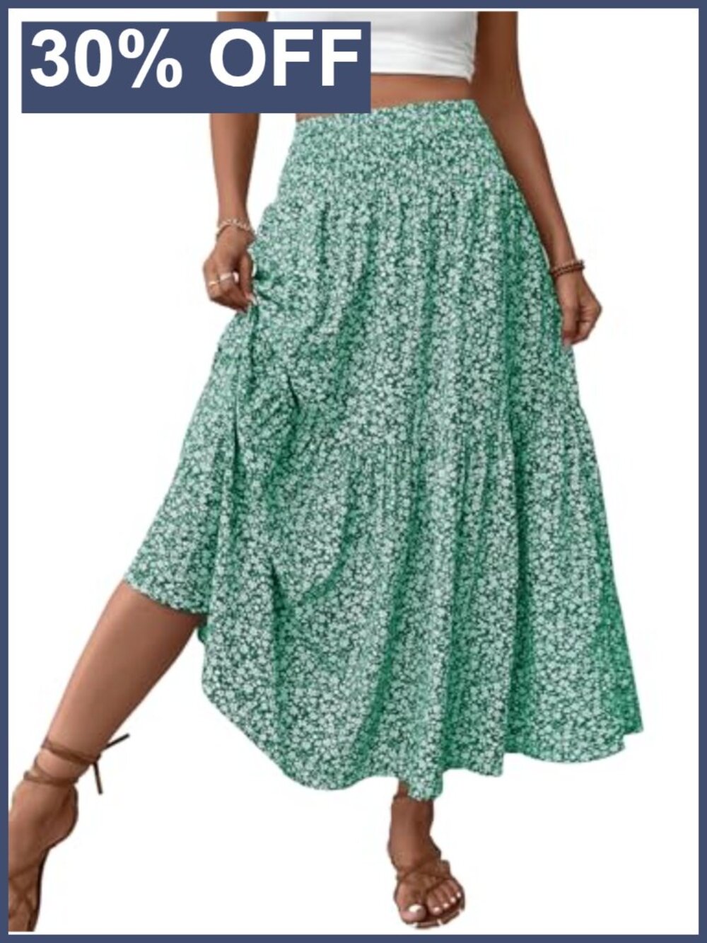 Women's Smocked High Waist Floral Maxi Skirt with Pockets